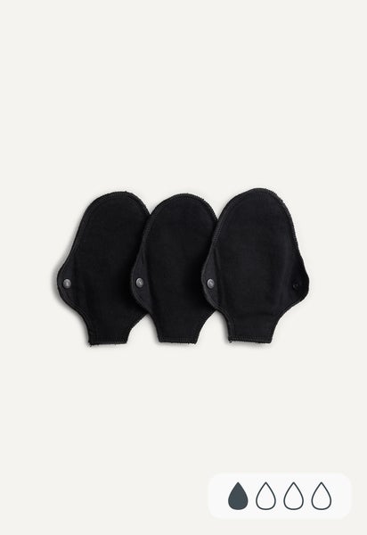 Reusable Panty Liners - Thong - Black - 3-pack