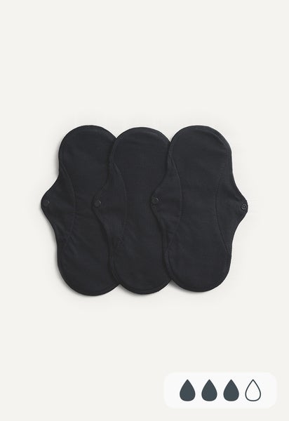 Reusable Sanitary Pads - Active - Black - 3-pack